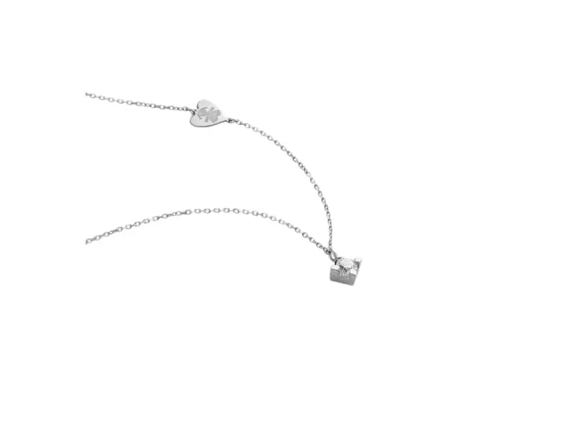 18KT WHITE GOLD NECKLACE WITH DIAMOND AND ENGRAVED GIRL SILHOUETTE PER SEMPRE LE BEBE' LBB263